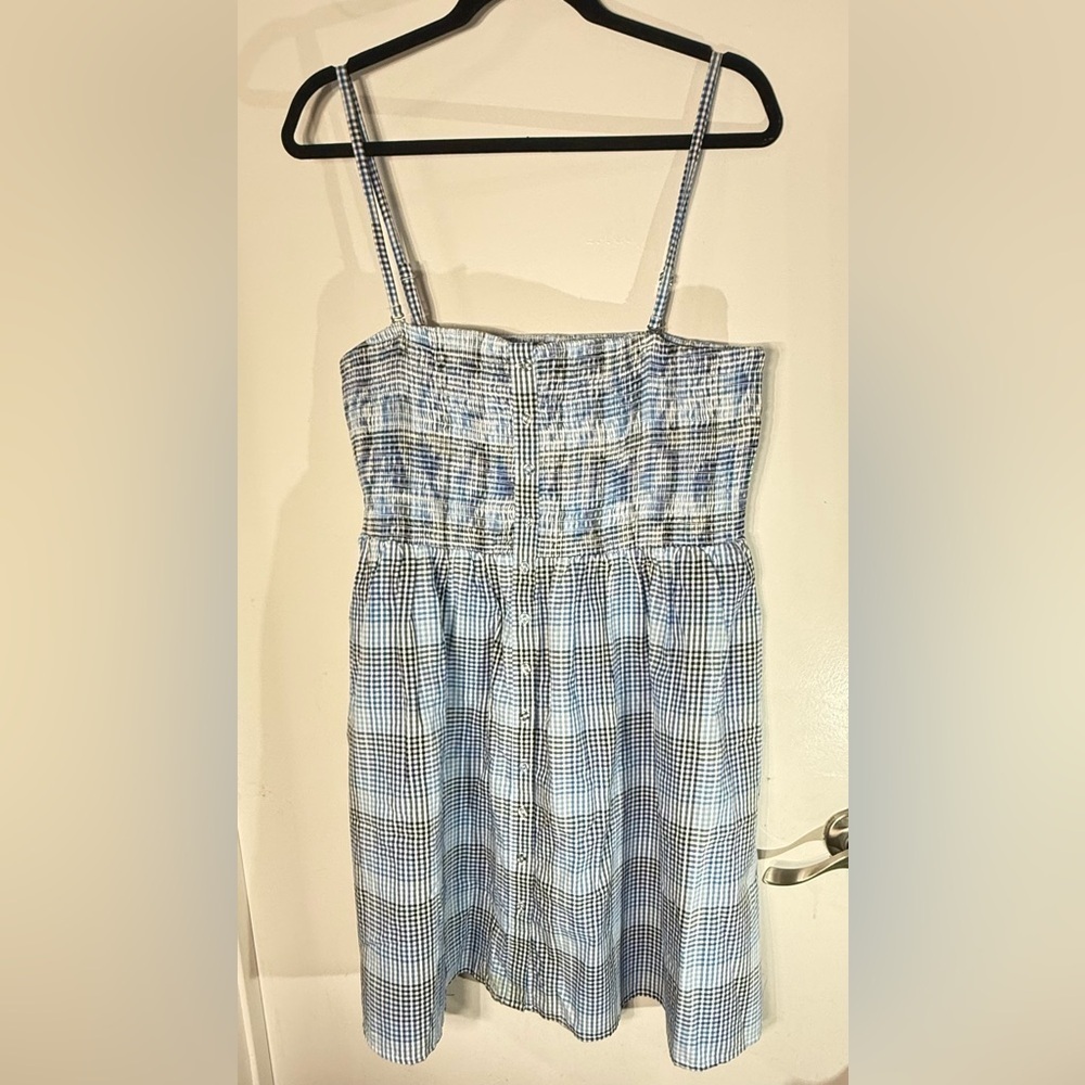 Topshop Blue Gingham Smocked Sundress Spaghetti Straps US 14 NWT